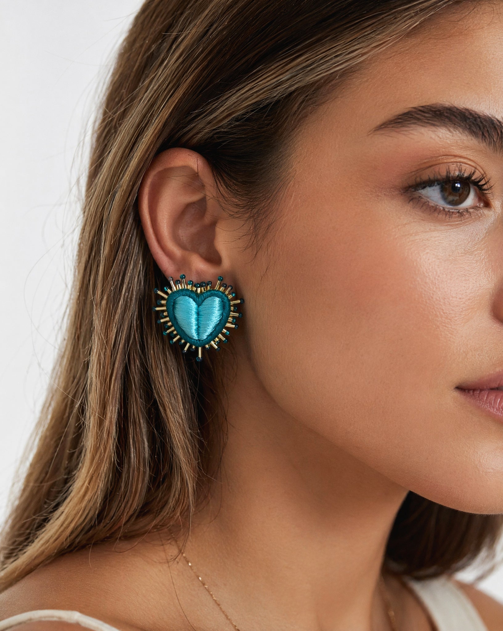 Boucles d'oreilles Brodées -Coeur - Sparkle heart - Olivia Dar