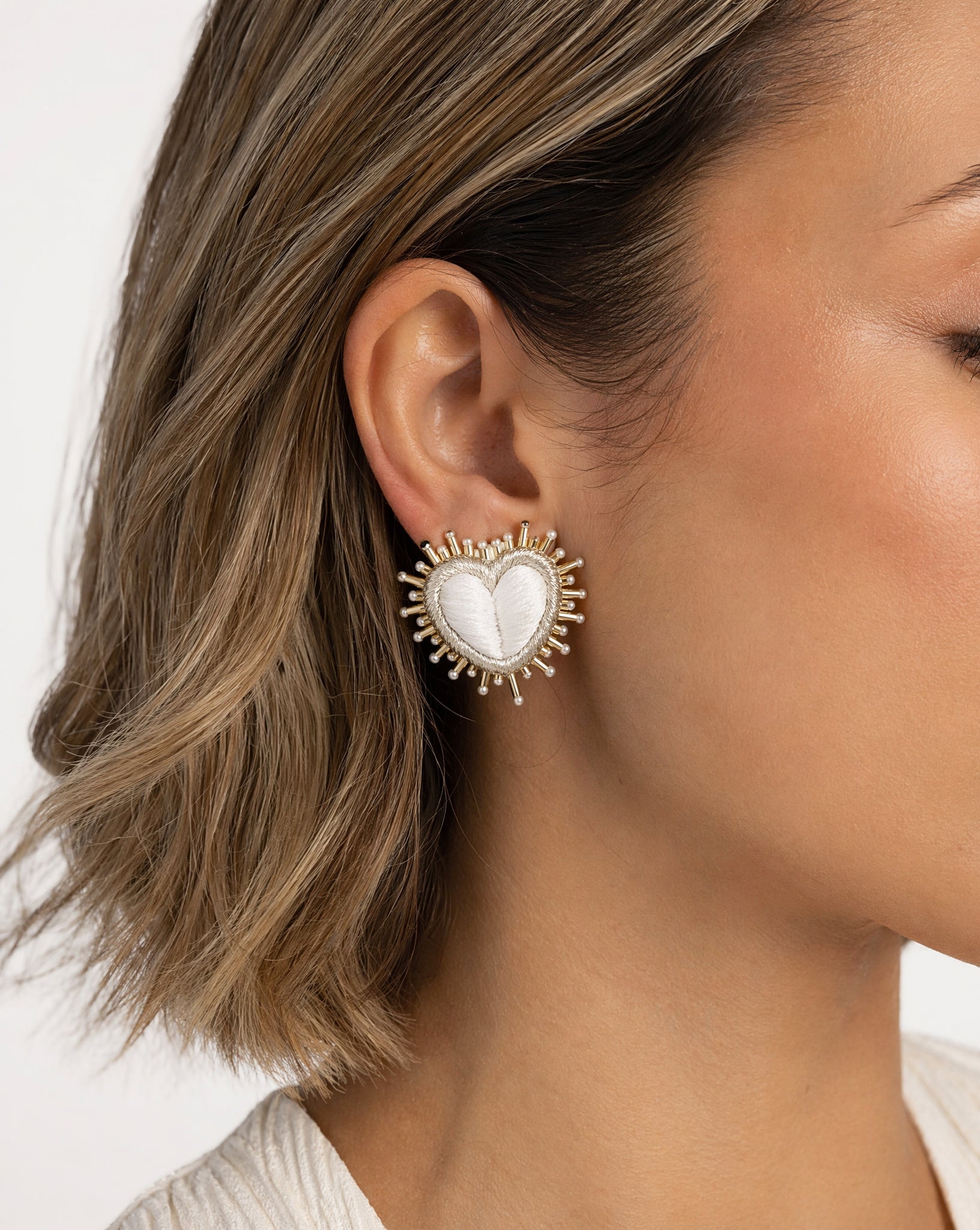 Boucles d'oreilles Brodées -Coeur - Sparkle heart - Olivia Dar