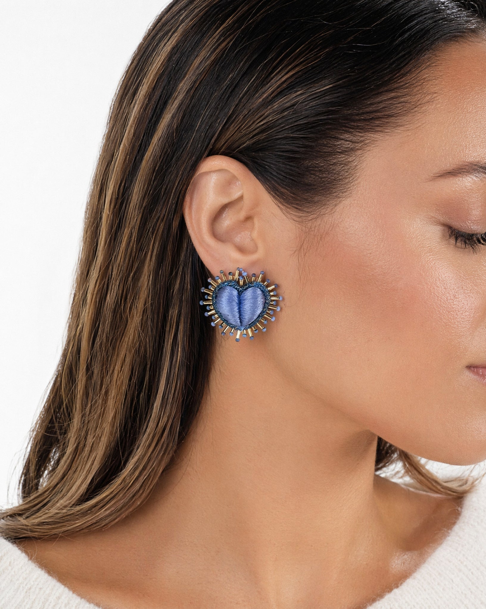 Boucles d'oreilles Brodées -Coeur - Sparkle heart - Olivia Dar
