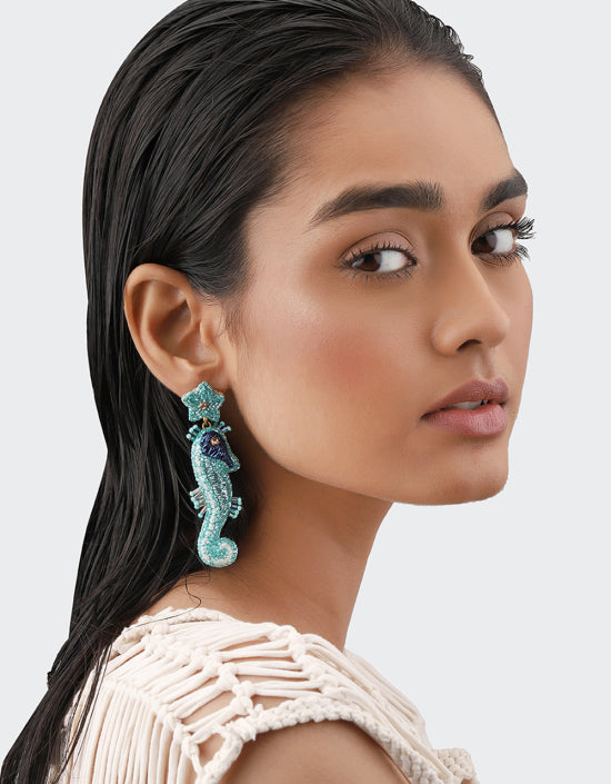 Boucles d'oreilles Brodées -Hippocampes - Olivia Dar