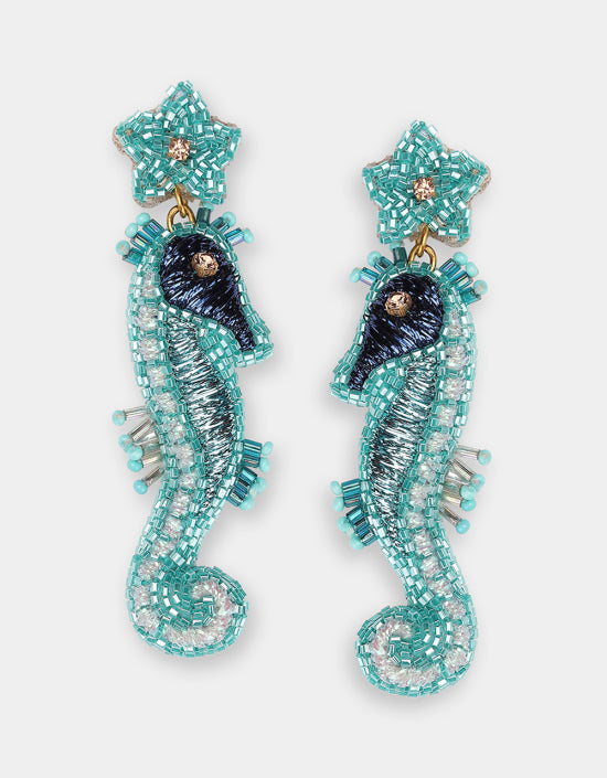 Boucles d'oreilles Brodées -Hippocampes - Olivia Dar